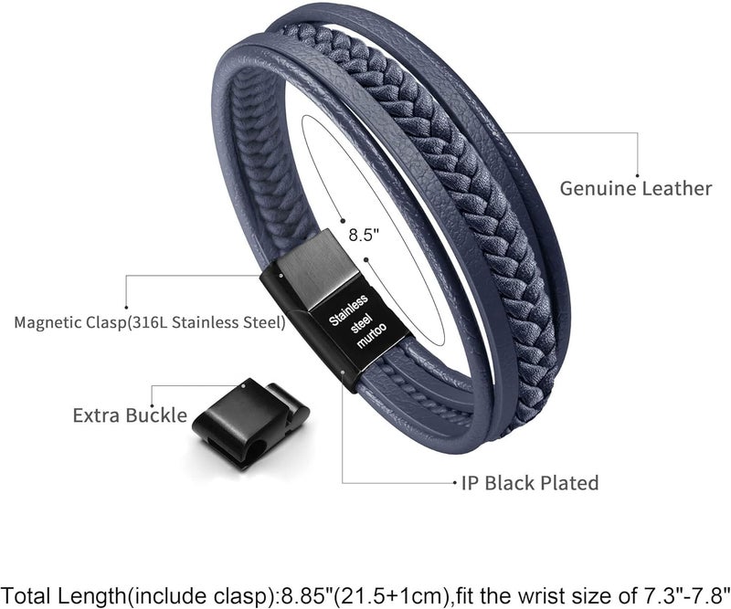 Murtoo Mens Leather Bracelet with Clasp Cowhide Multi-Layer Braided Leather Mens Bracelet - Image 5